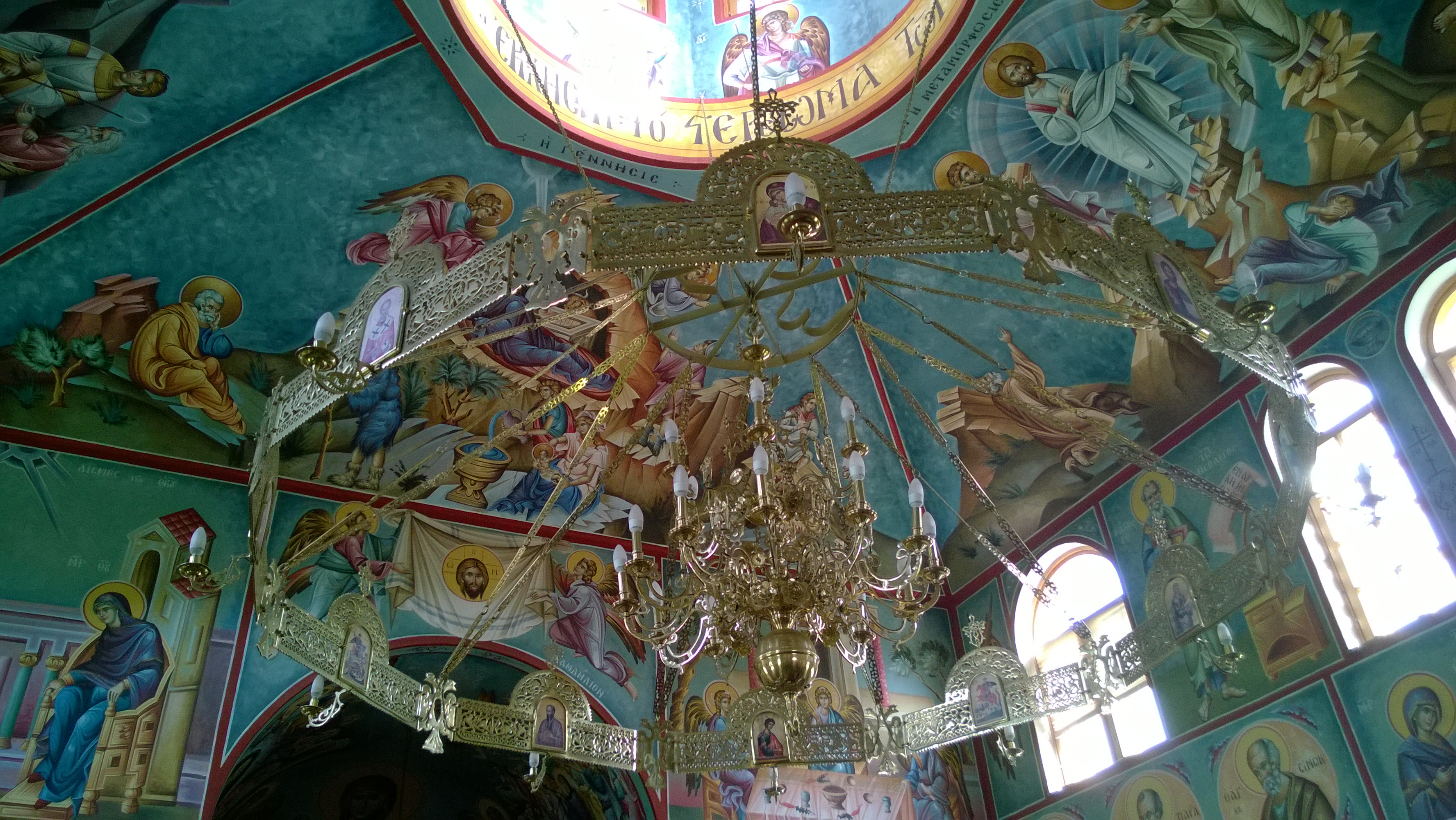 A view of the chandelier and dome of the Church of St. John the Theologian in Joensuu, Finland.